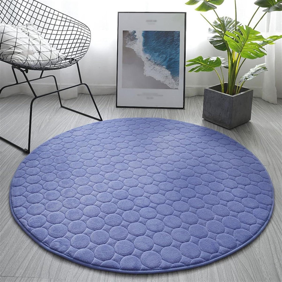 Blauwe ronde antislip badmat met een diameter van 120 cm