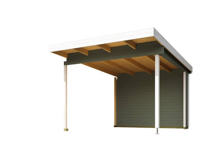 Gartenhaus-Anbaudach NORDIC HOLZ passend für SICILY , grün (grüngrau), B:300cm H:228cm T:350cm, Massivholz, Gartenhaus-Anbaudächer, Gartenhaus-Anbaudach, mit Rückwand