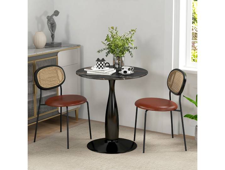 HOMCOM Table à Manger Ronde MDF Noir 70x74 cm