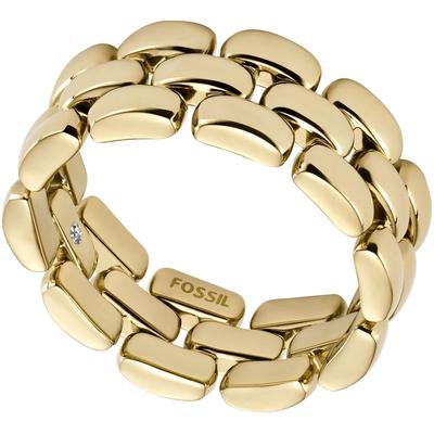 Fingerring FOSSIL "Schmuck Geschenk Edelstahl Ring Arden" Gr. 19, gold (gelbgoldfarben), Fingerringe, Damen, 19, Edelstahl, 8,5mm, Fingerring