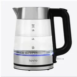 Lovio LVGEK001 Glass Electric Kettle, Wasserkocher, Silber, Grau
