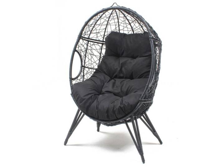JANE - Fauteuil œuf sur pied en résine noir effet rotin