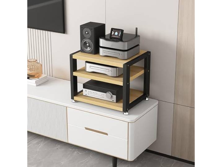 HLDJYLZS 2/3/4 Ebenen HiFi Rack, AV-Möbel mit stabilem Stahlrahmen Verstärkter Stahlrahmen, hohe Belastbarkeit, kompaktes Audio-Rack für Mediengeräte, Spielekonsolen und TV-Zubehör