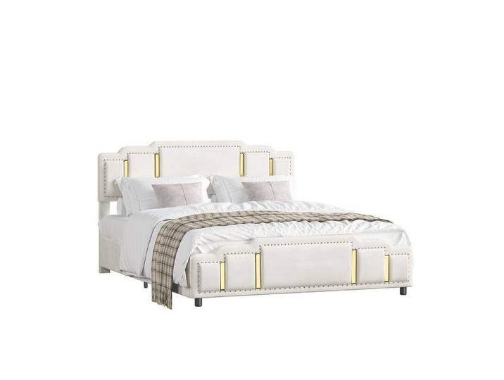 Welltin Polsterbett Doppelbett, Beiger Samtbezug (Ohne Matratze) (1-tlg), Hydraulischem Stauraumbett