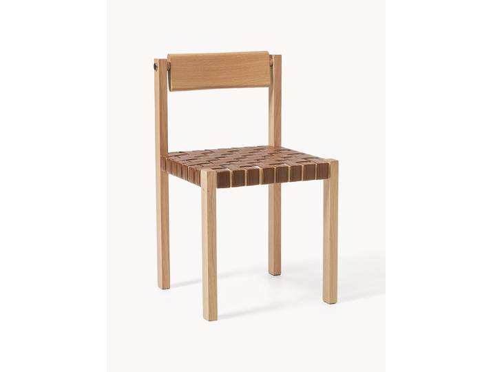 Houten stoel Liza met leren zitvlak