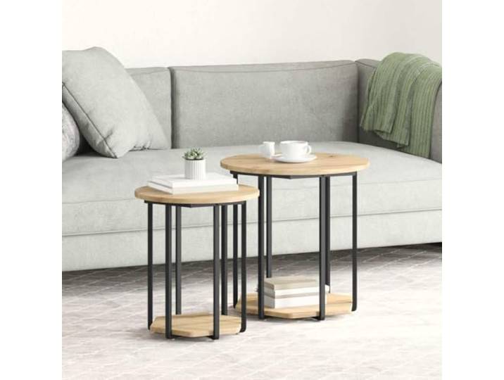 Set mit 2 Beistelltischen, Braun, 50 x 50 x 50,5 cm Technisches Holz und Metall, Aufbewahrungsregale, Industrie-Stil, für den täglichen Gebrauch, einfache Pflege