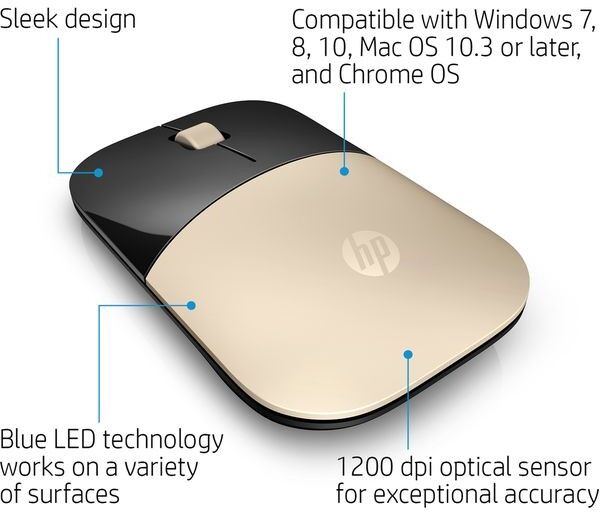 HP Z3700 Wireless Optical Mouse - Gold