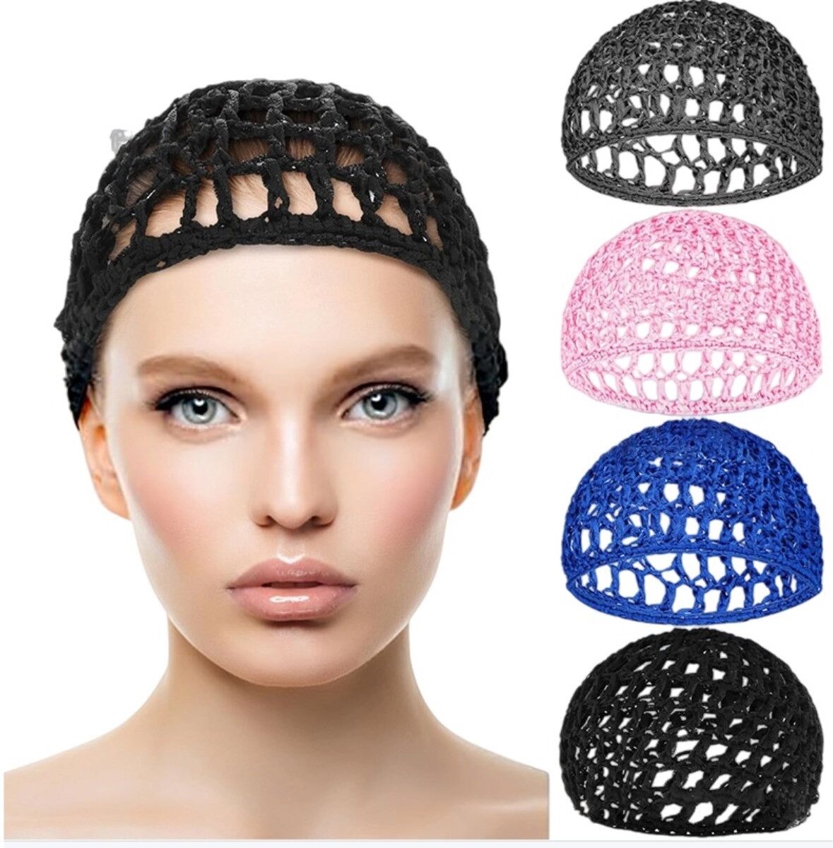 INF 4er-Pack Schwarze Nylon-Haarnetze - Unsichtbare, elastische Netzhaarbedeckung