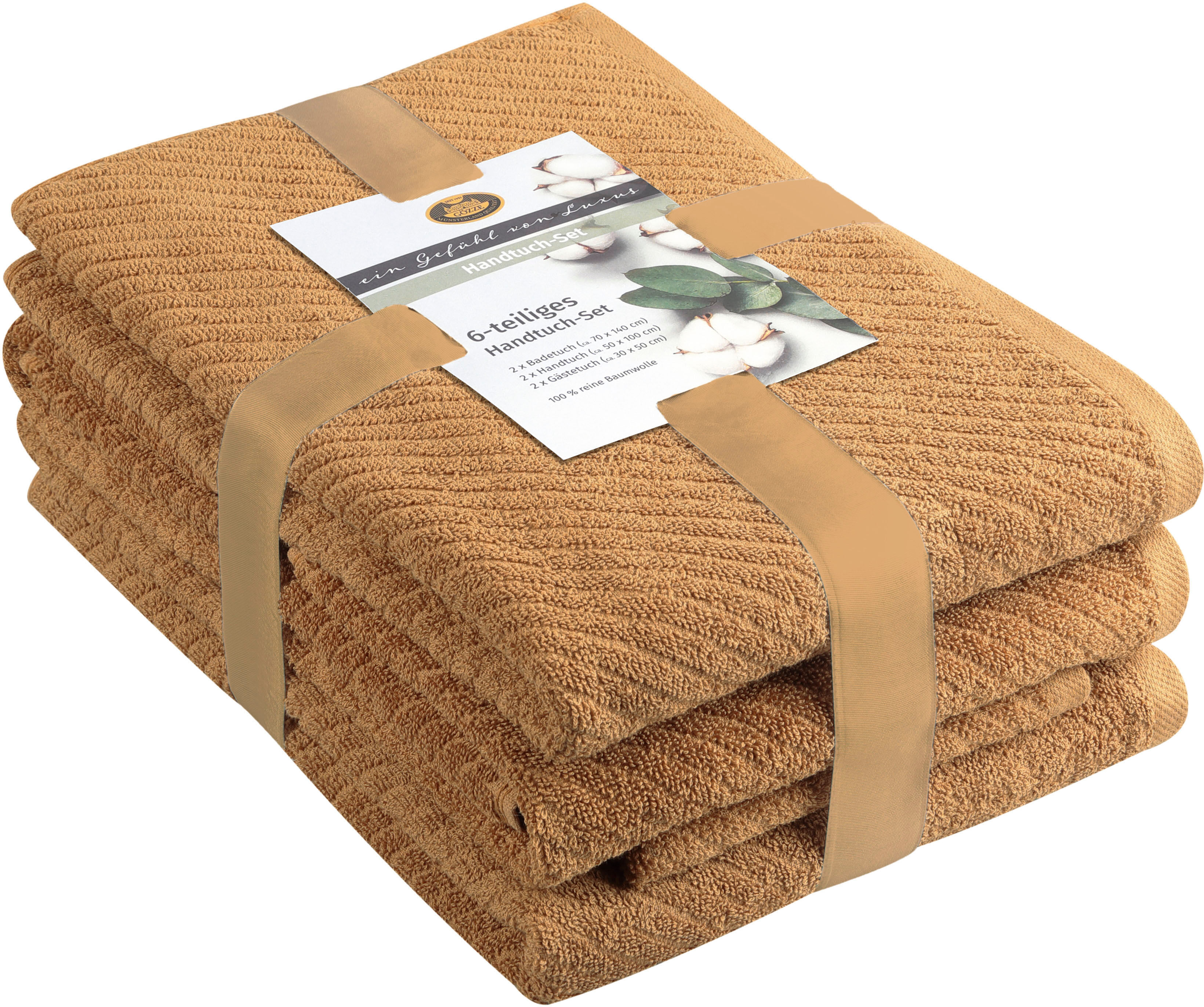 Handtuch Set GÖZZE "Franca", beige (sand), 6 Stk., Frottier, Frottier, Frottier, Handtücher, Handtuch Set sand 6 Stk., Frottier
