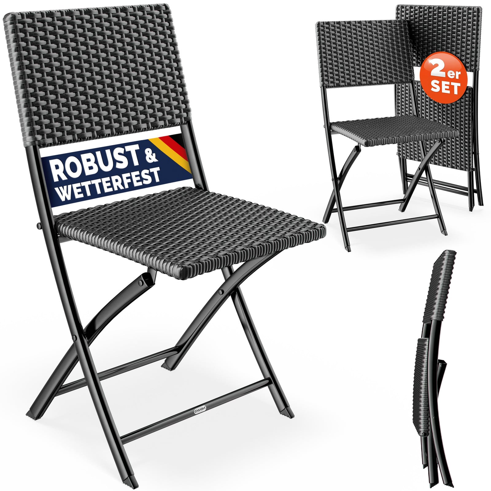 Casaria Set van 2 Polyrotan Inklapbare Stoelen, Antraciet