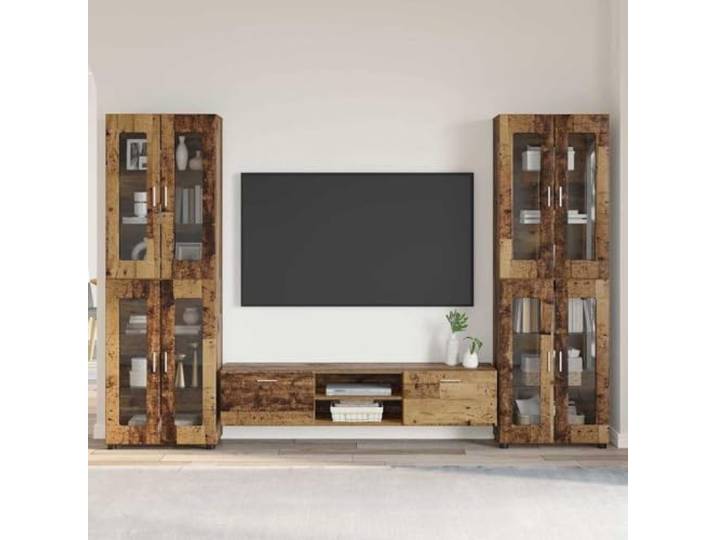 ZXQVLMRS TV-Schrankset FLORIN 3-tlg. Media-Board Altholz Holzwerkstoff Matte Oberfläche, 2 Schubladen, 8 Türen, 14 Ablagefächer