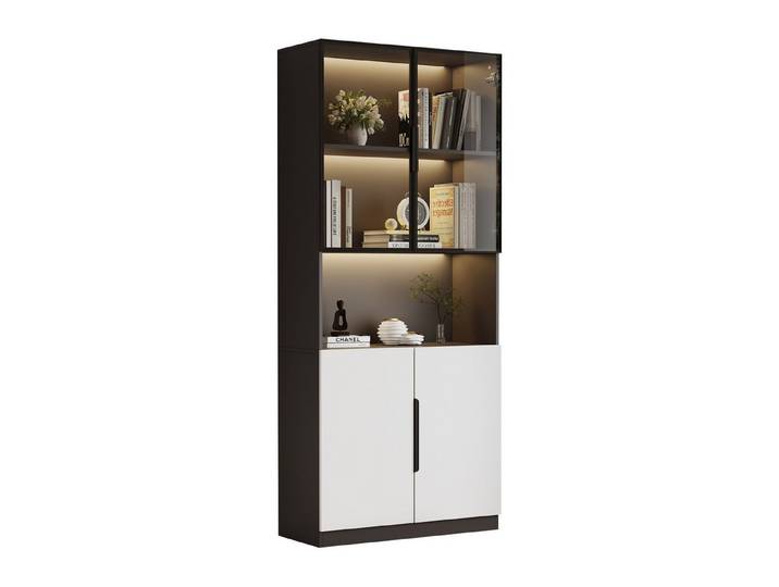 Fine Life Pro Standvitrine Vitrine mit Glastüren, Vitrine mit LED-Leuchten, 80*30*200cm