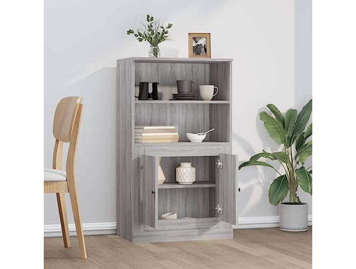 KTHLBRH Sideboard Grau Sonoma 60 x 35,5 x 103,5 cm Holz mehrschichtig Geschlossene Türen, großer Innenraum, Ausstellungsfläche, inklusive Wandbefestigung, stabil und strapazierfähig