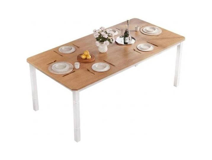 TABLE A MANGER-Table à Manger Industrielle Robuste-Plateau Bois Noyer Blanc jetons biseautés Pieds métal Solides pour 6-8 Personne