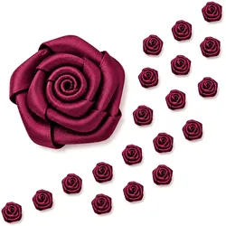 Creativery 20 Satinrosen 15mm Kleine Rosenköpfe Stoffrosen Deko Satinröschen Minirosen Bordeaux