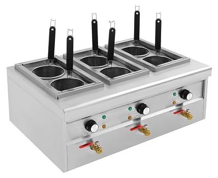 Elektrischer Nudelkocher, 6x2.5kW Gewerblicher Nudelkocher mit Sieben, Edelstahl-Gewerbenudelkocher 6x9L 30-110 °C Einstellbare Temperatur Für Nudeln Gemüse Reisnudeln Knödel