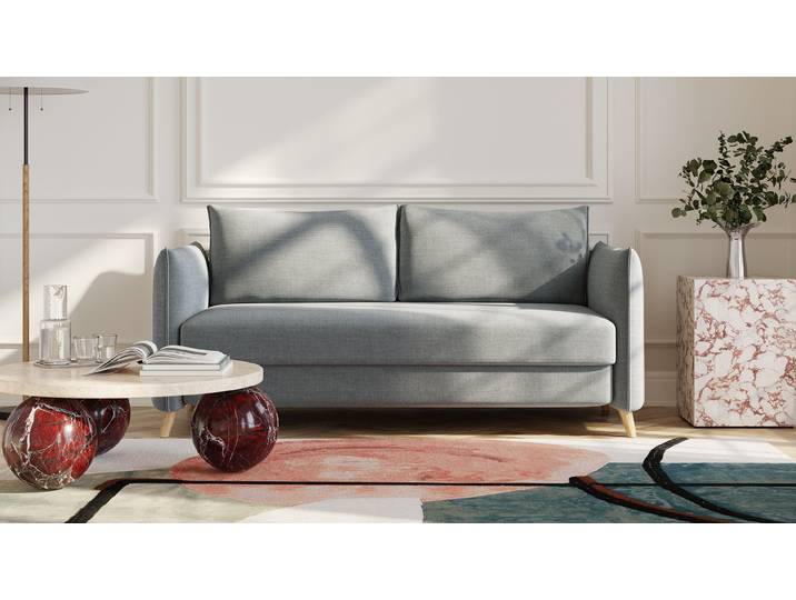 BRUNO Schlafsofa 160cm in Dunkelgrau Pillow stabiles Massivholz & Boxspringkomfort