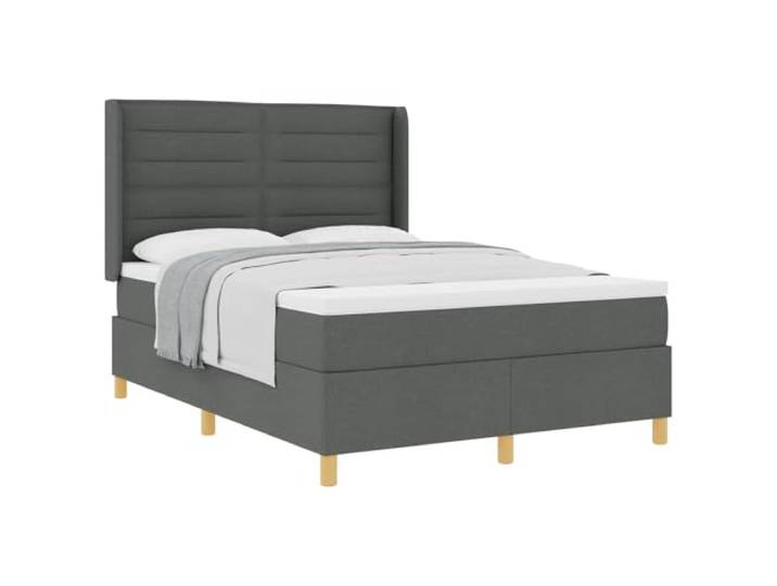 KKgypkn Boxspringbett 140x200 cm mit verstellbarem Kopfteil, mittel-Harte Matratze, Dunkelgrau Stoff, modernes Design mit goldenen Beinen