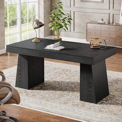 YUZHOU 55 Inches Executive Desk Home Office Desk, Wood Computer Desk Business Workstation Desk