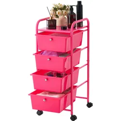 VEVOR Rollwagen mit 4 Schubladen Schubladenwagen 330x390x815mm Rosenrot, Metallgestell, Ablagefläche, Handgriffe, Lenkrolle mit 2 Bremsen, Mobiler Aufbewahrungswagen für Büro Werkstatt Klassenzimmer