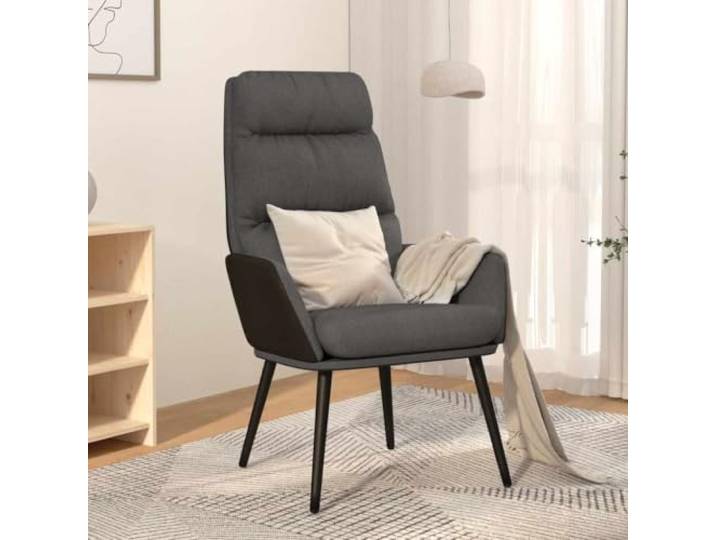 Relaxsessel, dunkelgrau, Stoff und Kunstleder, mit Metallrahmen Komfortable Polsterung, praktische Armlehnen, stabiler Sitz für modernes Wohnzimmer