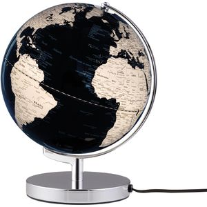 TROIKA Globus Terra Light Schwarz / Silber, Ø 25cm, politisches Kartenbild, mit LED-Beleuchtung