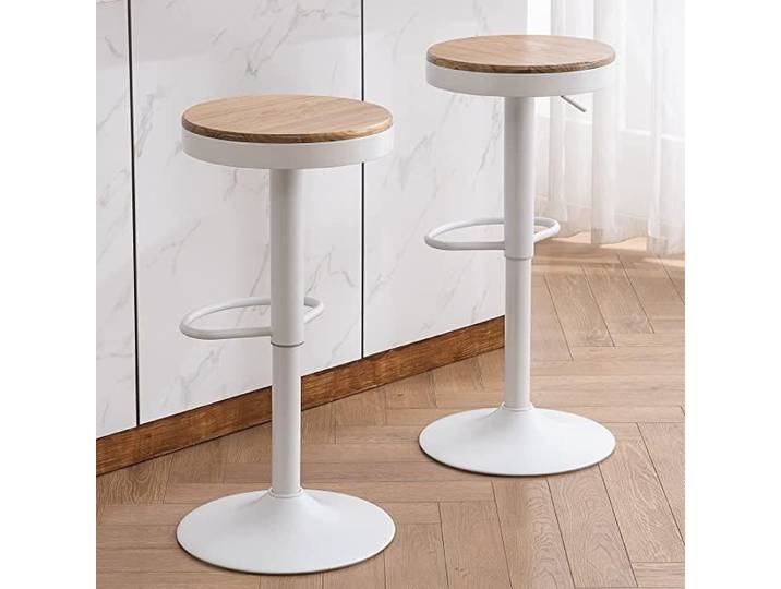 Lot de 2 Tabourets de Bar Blanc Bois Massif Tabourets de Comptoir à Hauteur Réglable pour Comptoir de Cuisine Bois Massif-M[10]