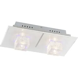 Deckenlampe Fernbedienung Deckenleuchte Glas Wohnzimmerlampe Chrom Schlafzimmerlampe, 24x Deko LED Farbwechsel, 2x G4 Fassungen, LxBxH 40x20,5x12,5cm