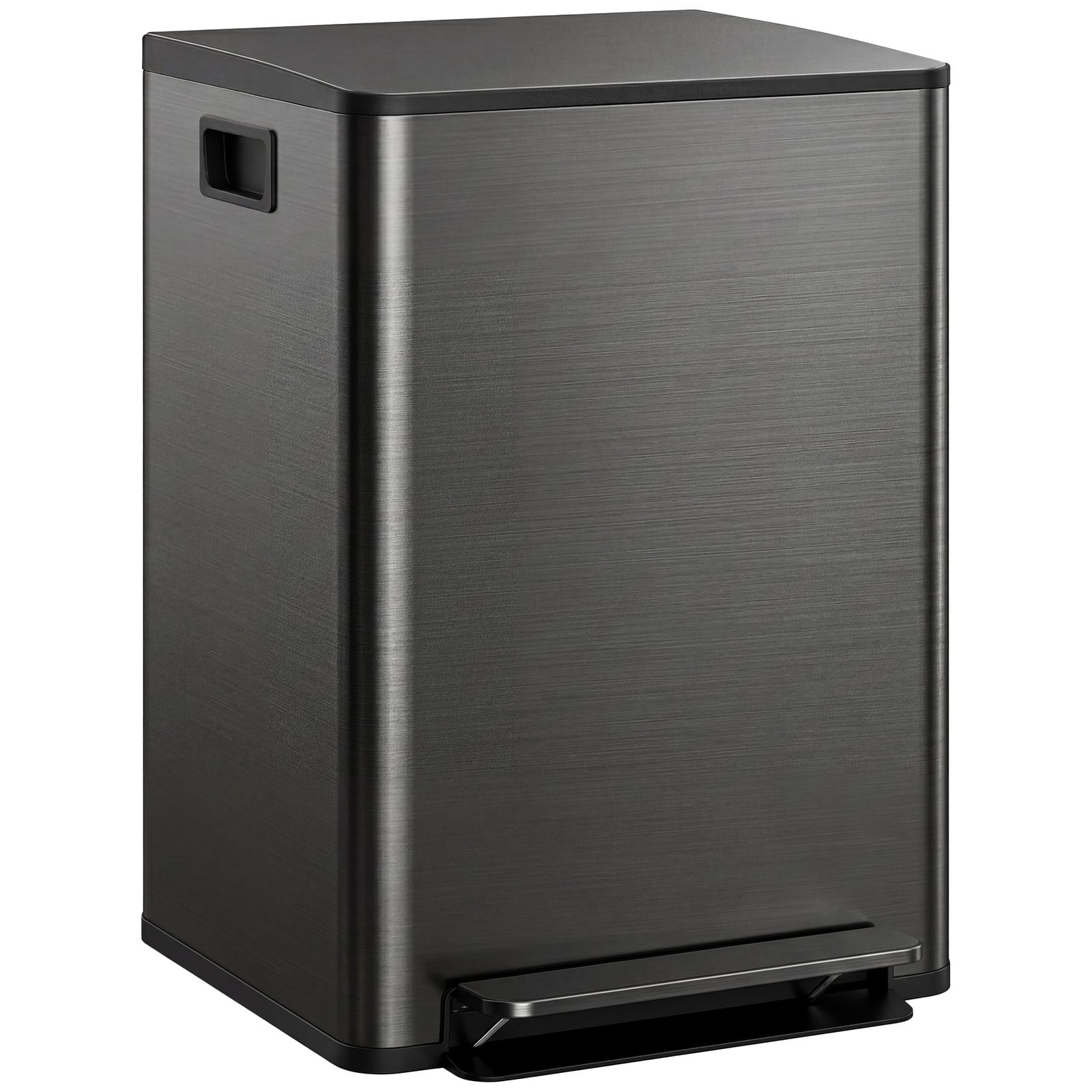 HOMCOM Prullenbak met 2x30L compartimenten, Soft-Close deksel, vingerafdrukbestendig, roestvrij staal, zwart