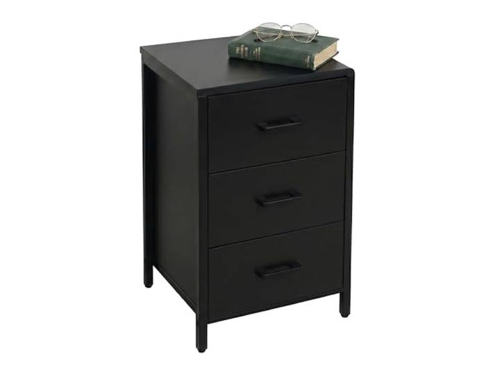 Relaxdays Table de Chevet 3 tiroirs\, Armature métal\, Noir H x l x P : 60 x 40 x 40 cm\, chevet carré