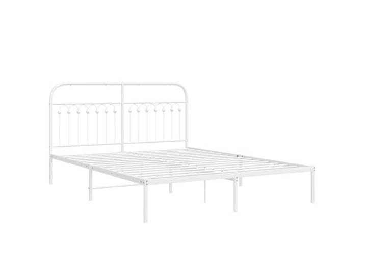 KTHLBRH Bettgestell mit Kopfteil Metall weiß 150 x 200 cm Bettgestell aus Stahl, 30 cm Bodenfläche, Metalllatten und Beine, Rückenunterstützung