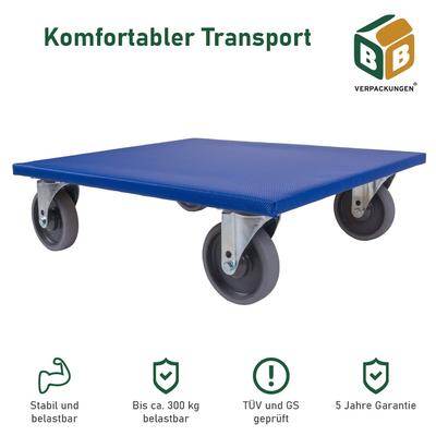2 x Möbelroller (600 x 500 x 165 mm) 300 kg Traglast Gummi-Lenkrollen spurloses Rollverhalten Möbelhund BB-Verpackungen