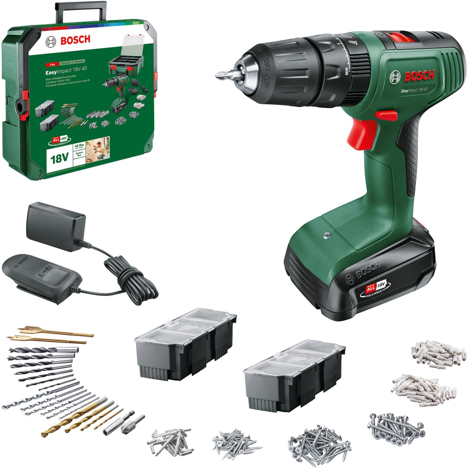 Bosch EasyImpact 18V-40 Accuboormachine met slagfunctie en SystemBox inclusief 1 x PBA 18V 1.5Ah accu