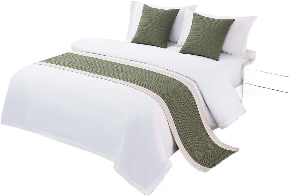 Groene bedloper van katoen-linnenmix voor decoratie, 50 x 210 cm