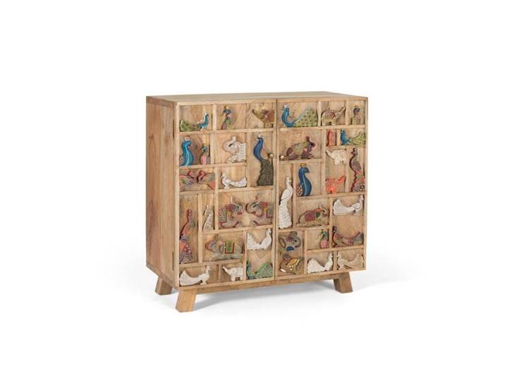 Commode en bois de manguier - Giner y Colomer - Multicolore - Détails animaux peints