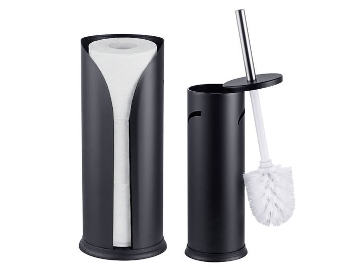Relaxdays Ensemble De Salle De Bain\, 2 Pièces\, Brosse Wc\, Rangement Papier Toilette\, Métal\, Accessoires\, Noir