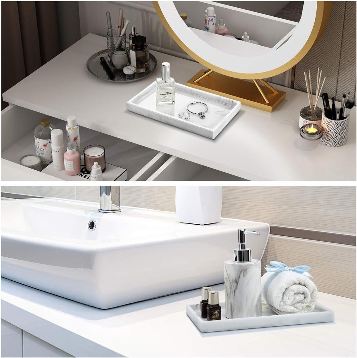 Elegante Marmer Look Resin Tray - Wit - Rechthoekige Organizer voor Sieraden en Decoratie