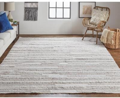 Grand Bazaar Akton Contemporary Bohemian Shag Rug, Ivory/Carob Brown, Area Rug