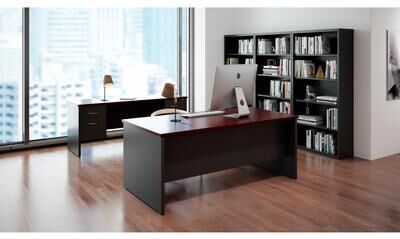 Hirsh Executive Office Modular Double Pedestal File Office Desk, 36 inch D x 72 inch W, Charcoal / Mahogany