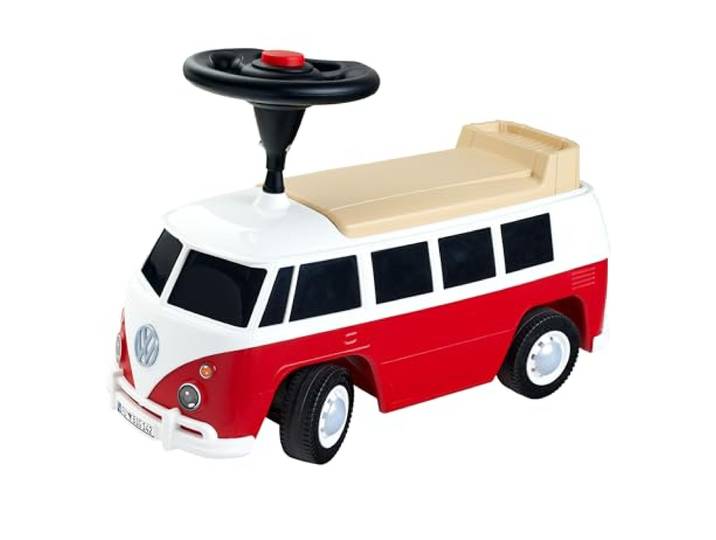 BIG – Bobby Car Baby VW T1 (rot-weiß) - Kinderfahrzeug mit Flüsterreifen, Hupe & Anhängerkupplung - Rutschauto für Kleinkinder & Kinder ab 18 Monaten (bis 50 kg)