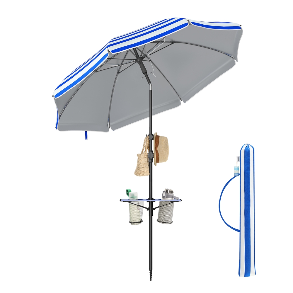 SONGMICS Sonnenschirm 160 cm beidseitig um 30° knickbar höhenverstellbar blau-weiß GPU0080Q02