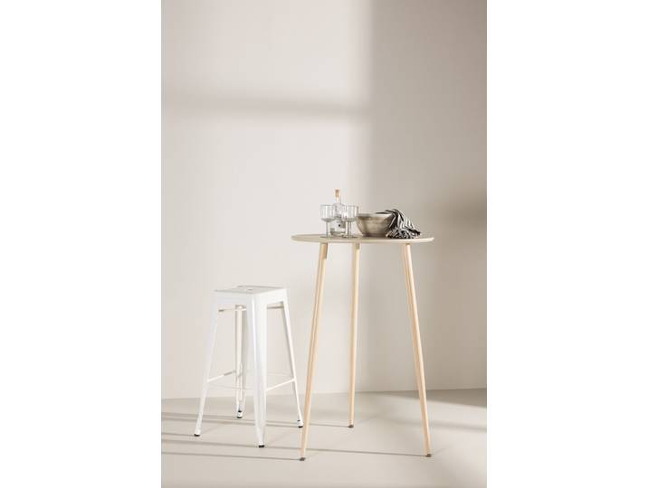 Tresentisch VENTURE HOME Plaza, runder Bartisch Ø 70 × 105 cm in hellem Whitewash , beige (weißgewaschen, weißgewaschen), B:70cm H:105cm T:70cm, Tische, Tresentisch, Tresentisch, MDF, Stahlbeine, rund, hoch, hell