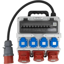 Baustromverteiler 2x16A 32A CEE 4x230V Mobilverteiler mit Griff und Kabel mit 32A CEE-Stecker Stromverteiler Doktorvolt DV-1420-F