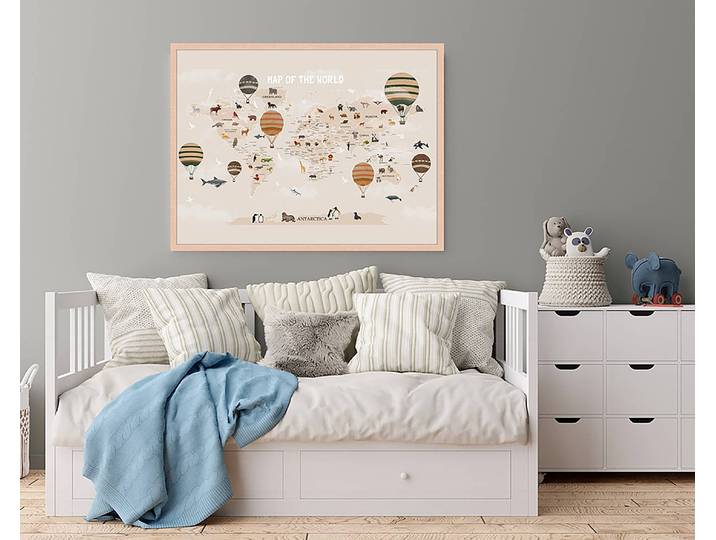 Tableau déco Map of the World 63 x 83cm Multicolore