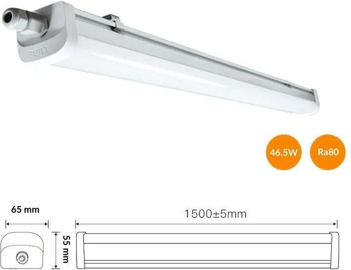 Silumen Réglette LED étanche 150cm 46.5W 120lm/W - Blanc Chaud 2300K - 3500K