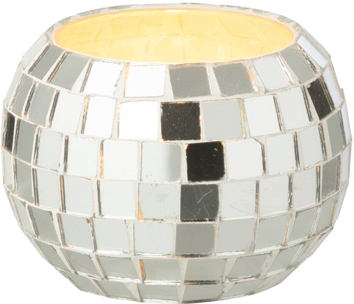 J-Line kaarshouder Bal Mozaïek zilver glas