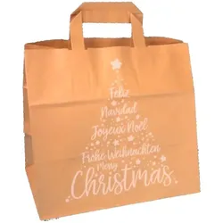 Pack4Food24 250 Papiertragetaschen Papiertüten braun mit Weihnachtsmotiv "Xmas weiß" 26+17x25cm