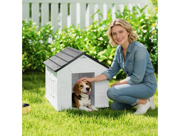 PawHut Niche Extérieur PP Blanc Chiens Moyens 65x75.7x63cm