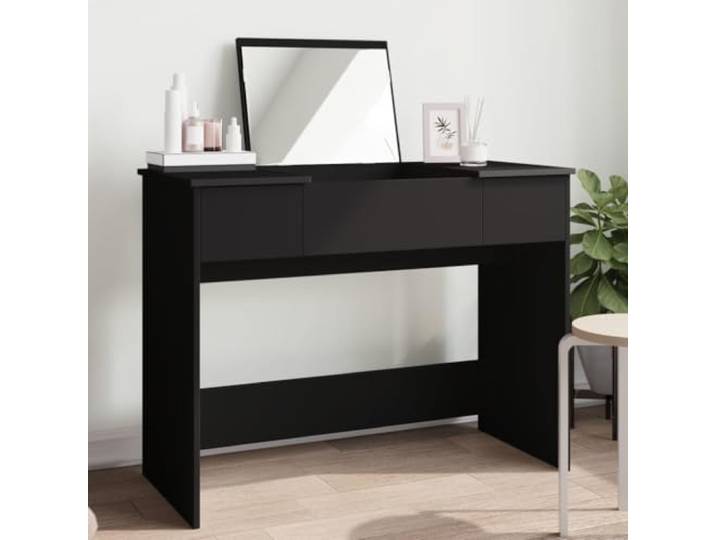 KFPOERTFGD Kosmetiktisch mit Spiegel, Schminktisch in Schwarz, 100x45x76 Robustes Holz, Viel Stauraum, Modernes Design, Einfache Montage