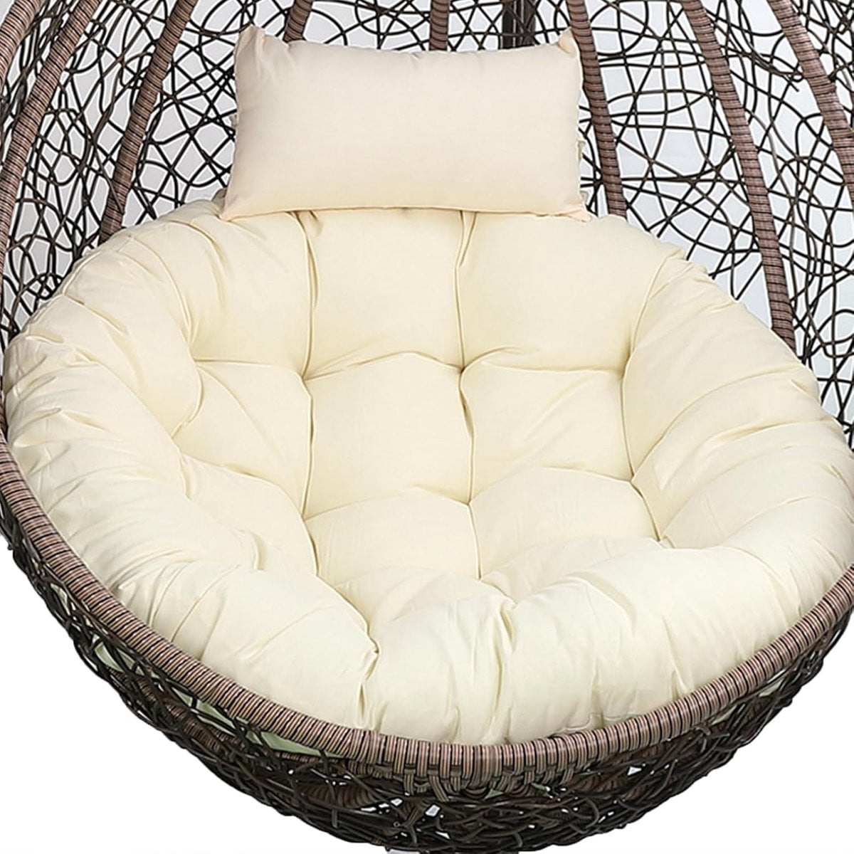 Beige stoelkussen met hoofdsteun voor hangstoel, diameter 125 cm